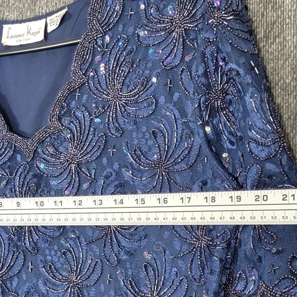 Laurence Kazar Blouse Womens M Blue Short Sleeve Sequin Beaded Shimmer Top - Picture 7 of 13